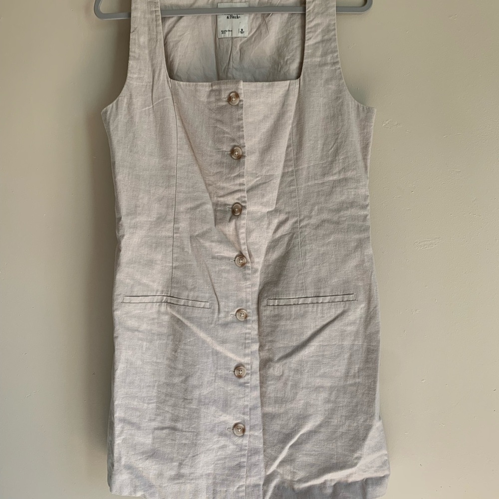 NWOT Abercrombie & Fitch Linen Cotton Dress Casual Cream Beige Women Size M - Picture 2 of 5